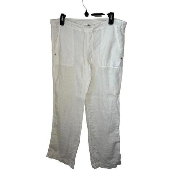 Michael Stars Womens Linen Drawstring Pants Size M White High Rise Summer Beach - Picture 1 of 3